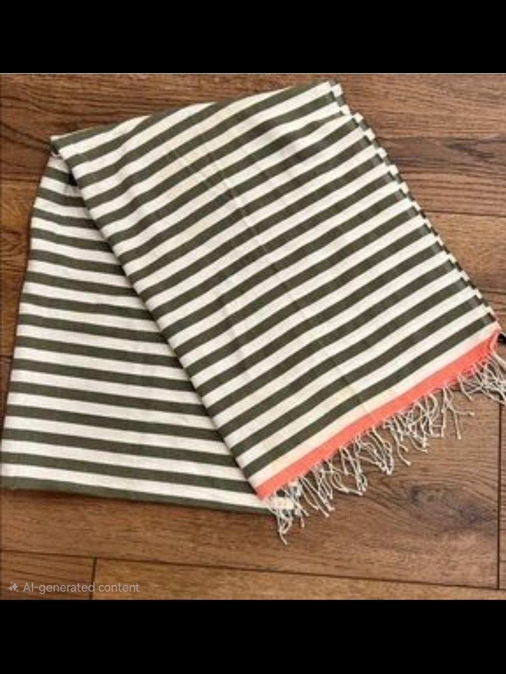 GAP 100% Cotton Olive Green and White Striped Scarf with Coral Edge